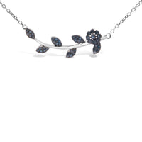 .925 Sterling Silver 1/5 Cttw Blue Diamond Leaf and Branch Pendant Necklace (H-I Color, SI1-SI2 Clarity) -18