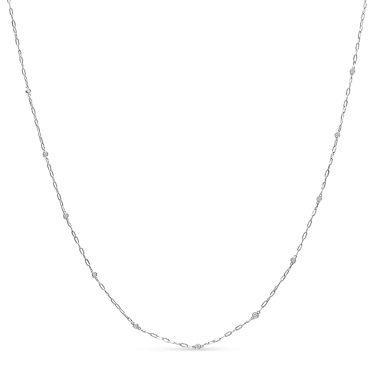 14K White Gold 1/2 Cttw Diamond Bezel Station Paperclip Chain Necklace (H-I Color, SI1-SI2 Clarity) - 18"