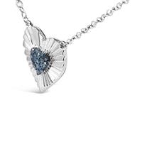 925 Sterling Silver 1/10 Cttw Treated Blue Diamond Cluster Heart 18