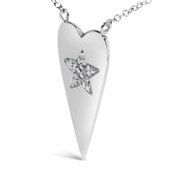.925 Sterling Silver Diamond Heart with Star Pendant Necklace