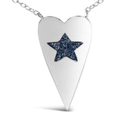 .925 Sterling Silver Blue Diamond Heart with Star Pendant Necklace