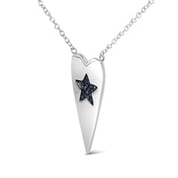 .925 Sterling Silver Blue Diamond Heart with Star Pendant Necklace