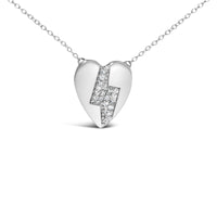 925 Sterling Silver 1/3 Ctw Diamond Heart and Lightning Bolt Pendant Necklace (H-I Color, SI1-SI2 Clarity) -  18
