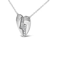925 Sterling Silver 1/3 Ctw Diamond Heart and Lightning Bolt Pendant Necklace (H-I Color, SI1-SI2 Clarity) -  18