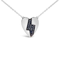 925 Sterling Silver 1/3 Ctw Blue Diamond Heart and Lightning Bolt Pendant Necklace (Blue Color, SI1-SI2 Clarity) -  18