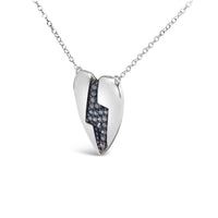925 Sterling Silver 1/3 Ctw Blue Diamond Heart and Lightning Bolt Pendant Necklace (Blue Color, SI1-SI2 Clarity) -  18