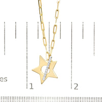 18K Yellow Gold Plated Sterling Silver Diamond Accent Star Pendant Necklace with Paperclip Chain