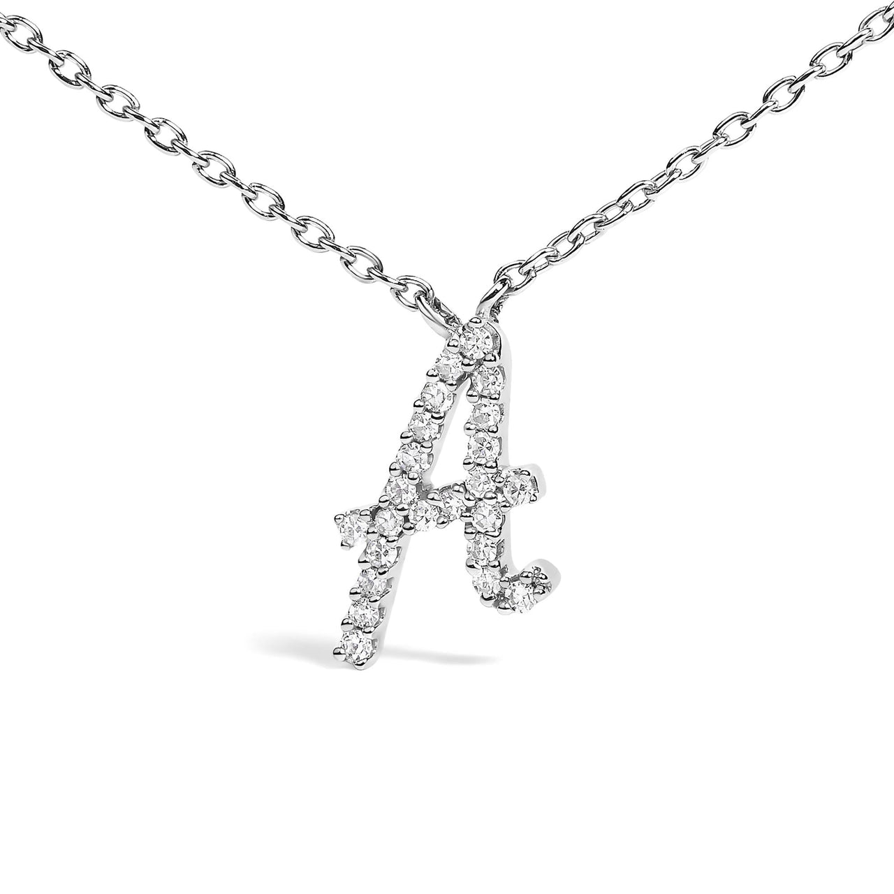 14K White Gold Diamond Accent "A" Initial Script Style Pendant Necklace