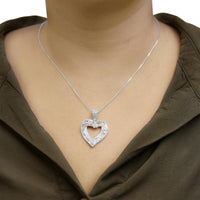 .925 Sterling Silver 1.00 Cttw Baguette and Round Diamond Open Heart Pendant Necklace - KIAHMILLA