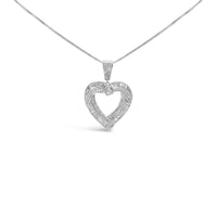 .925 Sterling Silver 1.00 Cttw Baguette and Round Diamond Open Heart Pendant Necklace - KIAHMILLA