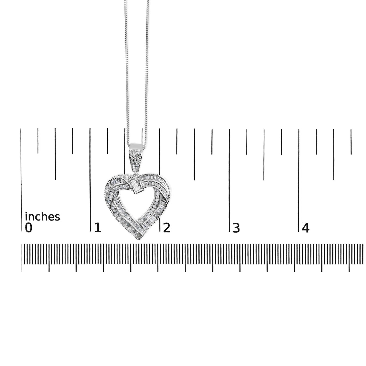 .925 Sterling Silver 1.00 Cttw Baguette and Round Diamond Open Heart Pendant Necklace - KIAHMILLA