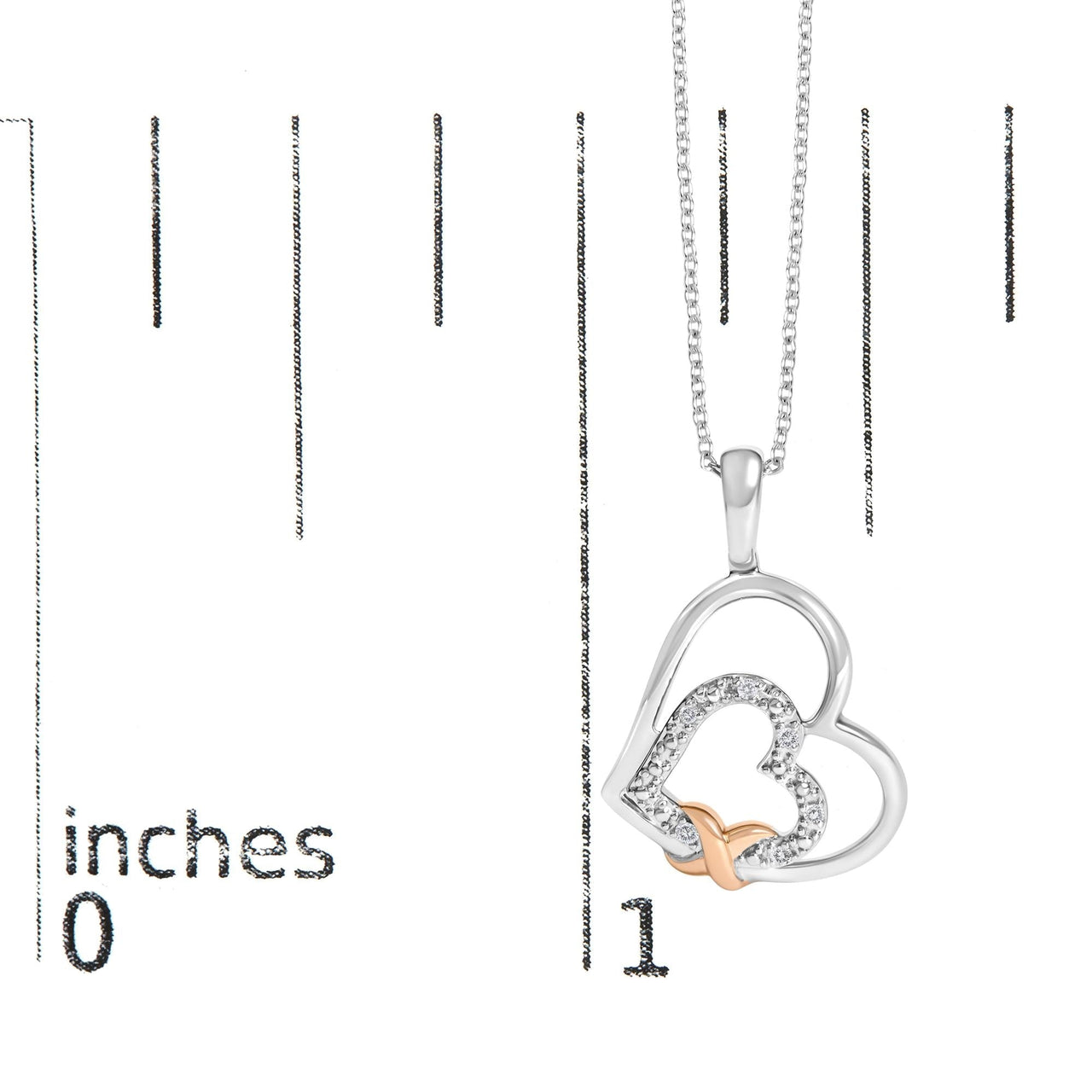 .925 Sterling Silver Double Heart Pendant Necklace with Diamond and 10K Rose Gold Accent - KIAHMILLA