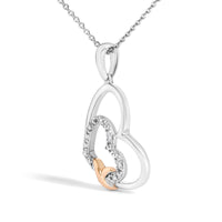.925 Sterling Silver Double Heart Pendant Necklace with Diamond and 10K Rose Gold Accent - KIAHMILLA
