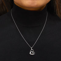 .925 Sterling Silver Double Heart Pendant Necklace with Diamond and 10K Rose Gold Accent - KIAHMILLA