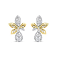 14K White and Yellow Gold 1.00 Cttw Round Pave-Set Diamond Teardrop and Marquise Shape Drop Dangle Earrings (H-I Color, SI1-SI2 Clarity)