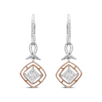 14K White and Rose Gold 1/2 Cttw Round and Princess-Cut Diamond Openwork Marquise Ribbon Dangle Earring (G-H Color, SI2-I1 Clarity)