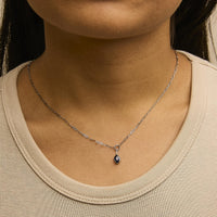 10K White Gold 6x4 mm Oval Blue Sapphire Solitaire Paperclip Pendant Necklace - 18