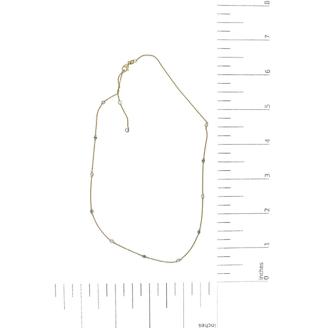 14K Yellow Gold Bezel Set Alternating Green Emerald and Diamond Station Necklace - 18" Inches