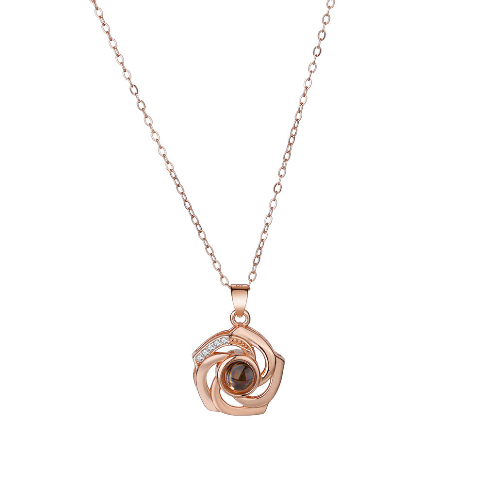 925 Silver Necklace Personalized Flower Projection Photo Necklace