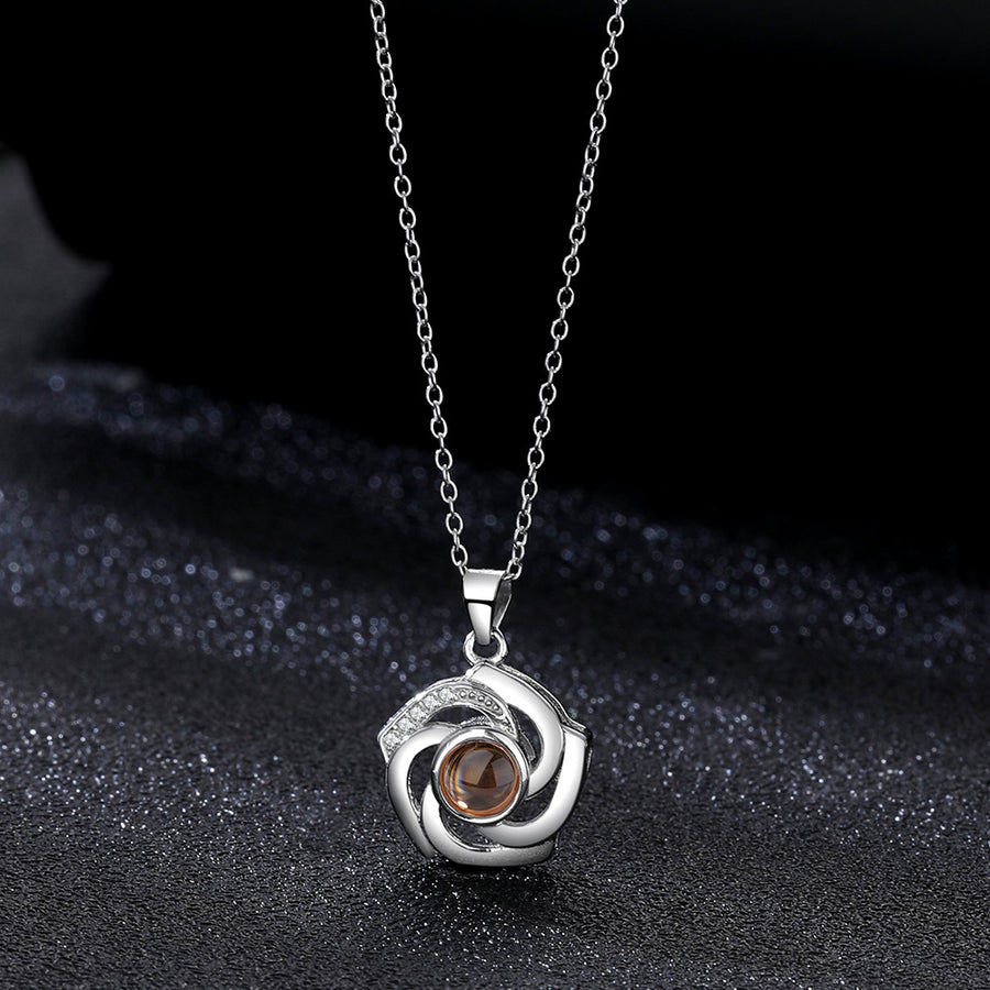 925 Silver Necklace Personalized Flower Projection Photo Necklace