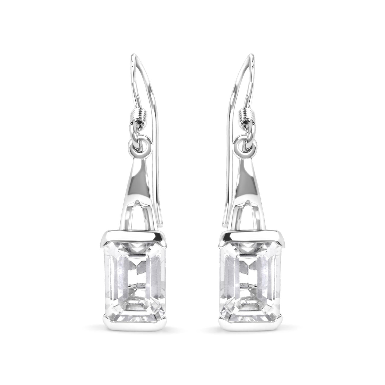 .925 Sterling Silver 3.0 Cttw Emerald Cut White Topaz Solitaire Dangle Earring - AAA Quality