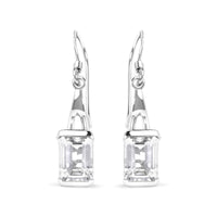 .925 Sterling Silver 3.0 Cttw Emerald Cut White Topaz Solitaire Dangle Earring - AAA Quality