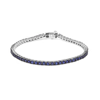 .925 Sterling Silver 5 3/4 Cttw Round Created Blue Sapphire Tennis Bracelet - 7.25