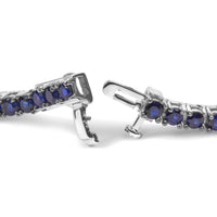 .925 Sterling Silver 5 3/4 Cttw Round Created Blue Sapphire Tennis Bracelet - 7.25