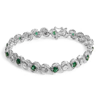 .925 Sterling Silver Created Emerald and Diamond Twist S Link Bracelet