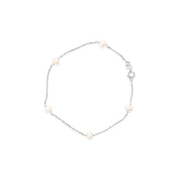 14K White Gold Cultured White Freshwater Pearl Station Bracelet