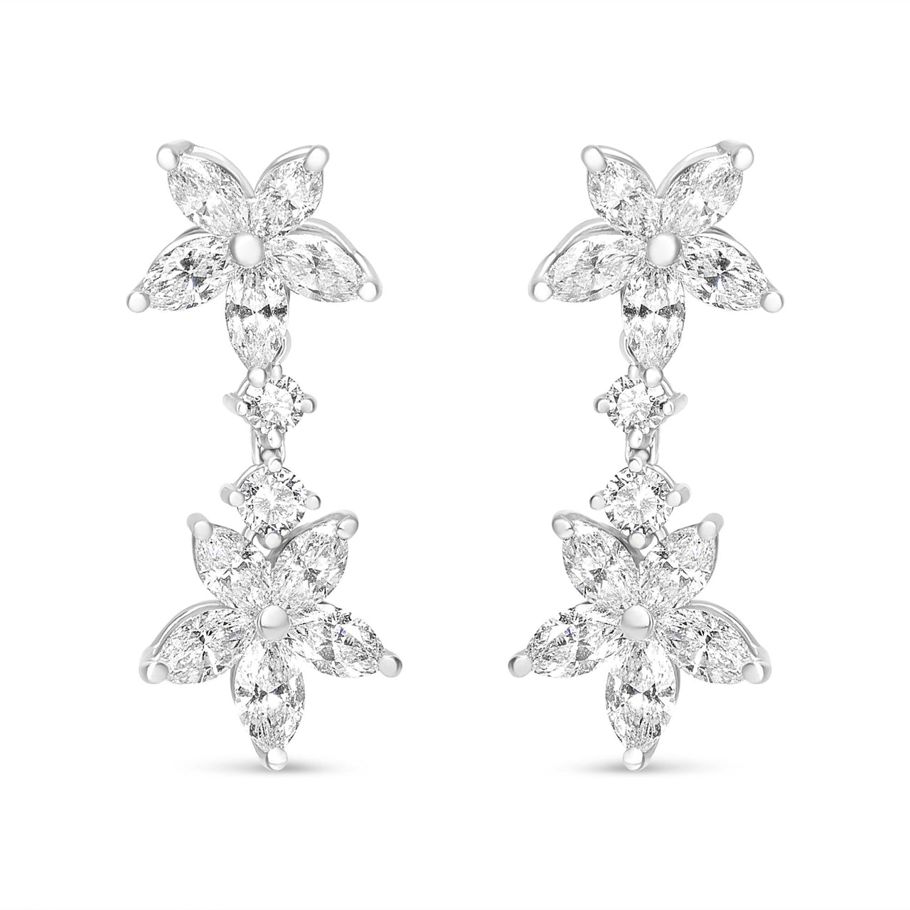 18k White Gold 6.0 Cttw Marquise Diamond Floral Dangle Drop Earrings (E-F Color, VS1-VS2 Clarity)