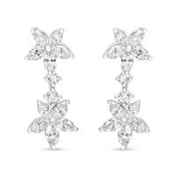 18k White Gold 6.0 Cttw Marquise Diamond Floral Dangle Drop Earrings (E-F Color, VS1-VS2 Clarity)