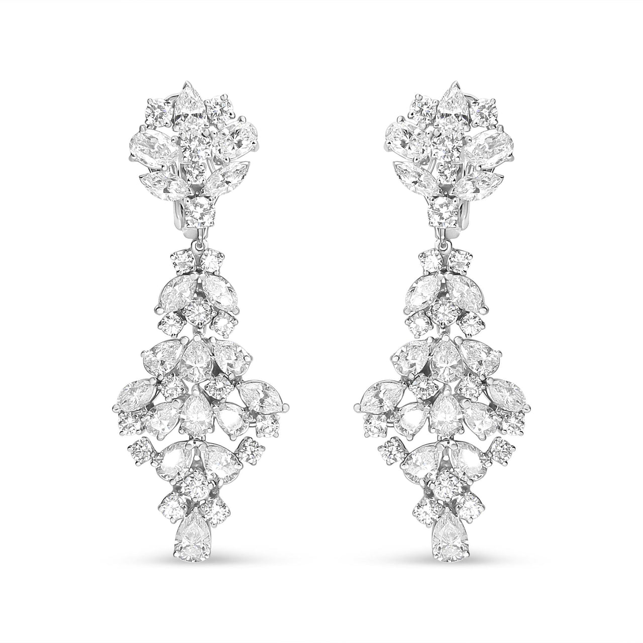 18K White Gold 9 1/2 Cttw Diamond Cluster Drop Dangle Clip-On Earrings (F-G Color, VS1-VS2 Clarity)