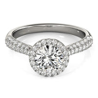 14k White Gold Halo Diamond Engagement Ring with Pave Band (1 1/3 cttw)