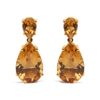 10K Yellow Gold Plated .925 Sterling Silver 12 1/3 Cttw Pear Shaped Orange Citrine Dangle Double Drop Stud Earring
