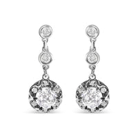 14k White Gold 5/8 Cttw Diamond Halo Drop and Dangle Earrings Stud with Bale (I-J Color, I1-I2 Clarity)