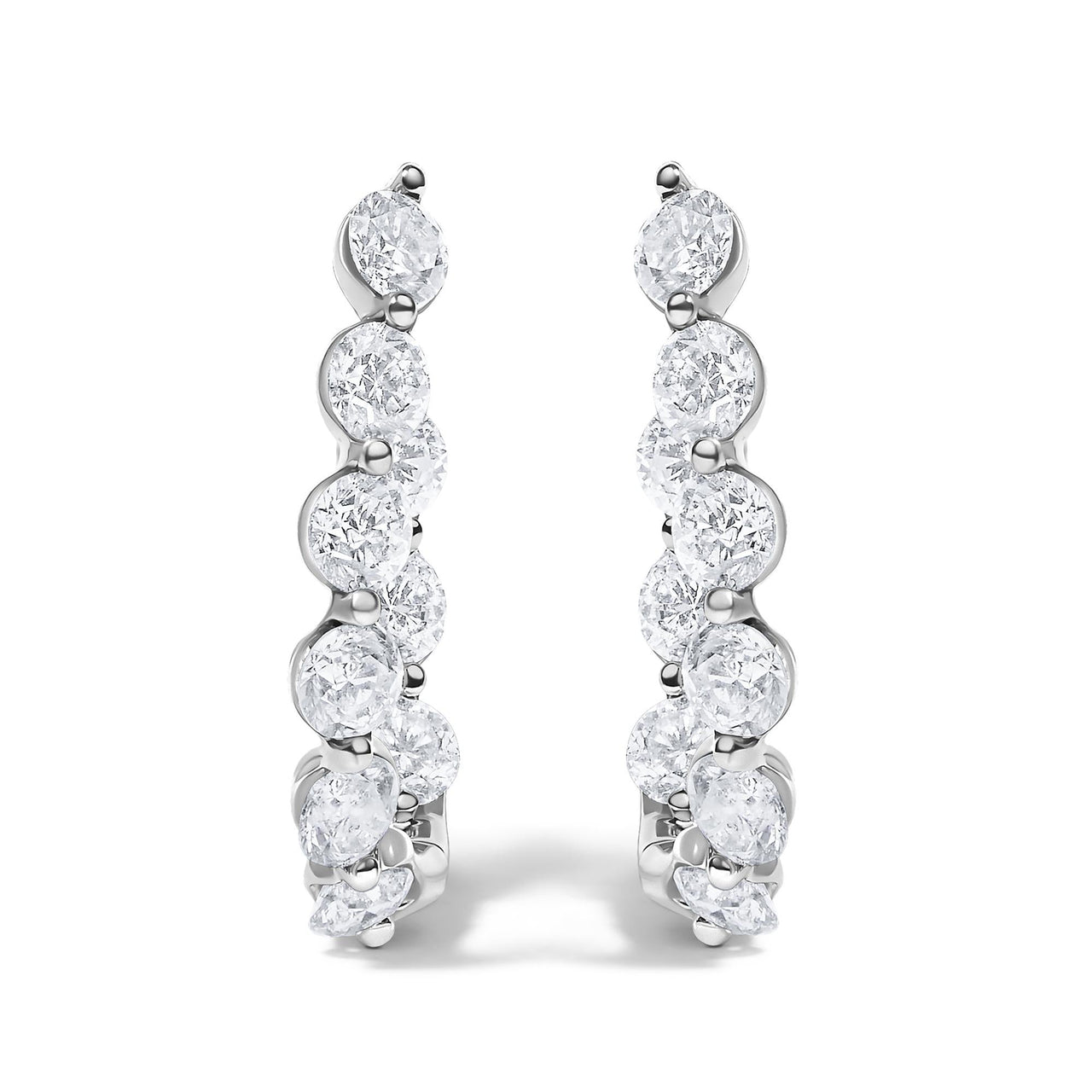 14K White Gold 3 3/4 Cttw Graduating Diamond Oval Hoop Earrings