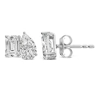 14K Gold 2.0 Cttw Emerald and Pear Toi et Moi Lab Grown Diamond Stud Earrings