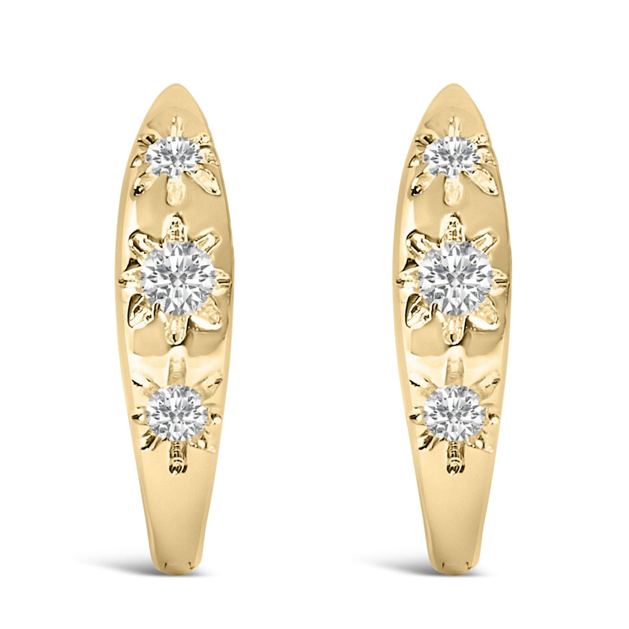10K Gold 1/5 Cttw Lab Grown Diamond Three Stone Huggie Hoop Earrings