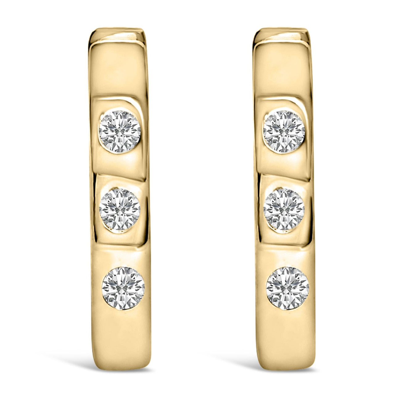 10K Gold 1/10 Cttw Three Stone Lab Grown Diamond Oval Huggies Hoop Earrings