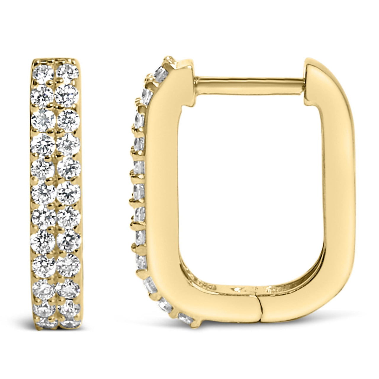 10K Yellow Gold 1/4 Cttw Lab Grown Diamond Double Row Huggie Hoop Earrings