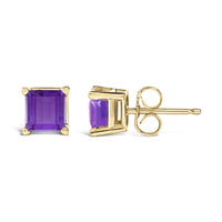 14K Gold 5x5MM Princess Cut Gemstone Solitaire Stud Earrings