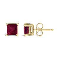 14K Gold 5x5MM Princess Cut Gemstone Solitaire Stud Earrings