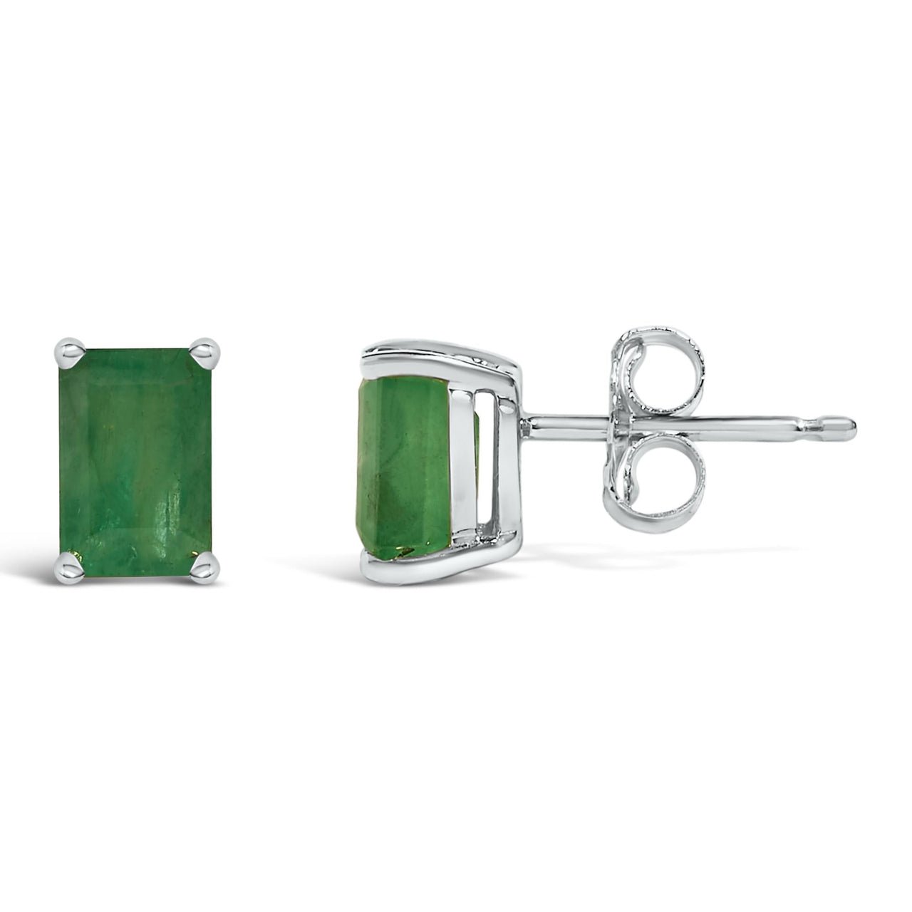 14K Gold 6x4MM Emerald Shaped Gemstone Solitaire Stud Earrings
