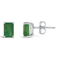 14K Gold 6x4MM Emerald Shaped Gemstone Solitaire Stud Earrings