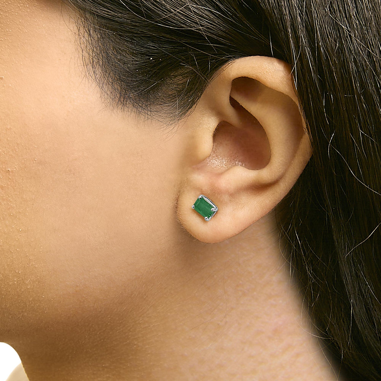 14K Gold 6x4MM Emerald Shaped Gemstone Solitaire Stud Earrings