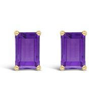 14K Gold 6x4MM Emerald Shaped Gemstone Solitaire Stud Earrings