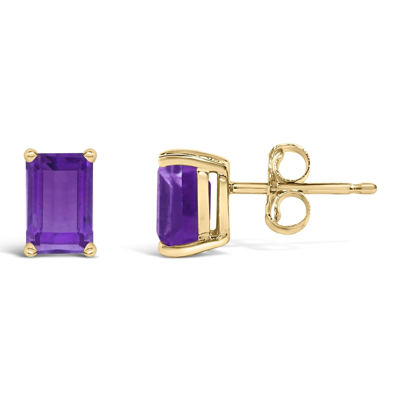 14K Gold 6x4MM Emerald Shaped Gemstone Solitaire Stud Earrings