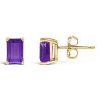 14K Gold 6x4MM Emerald Shaped Gemstone Solitaire Stud Earrings