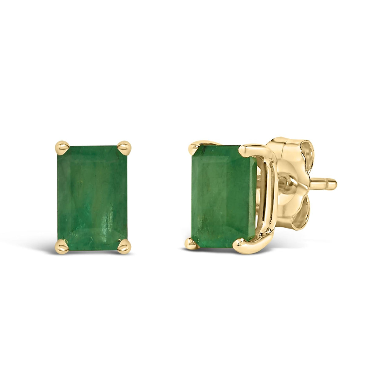 14K Gold 6x4MM Emerald Shaped Gemstone Solitaire Stud Earrings